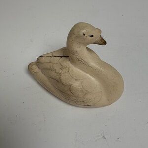 Vintage Hand Carved Wood  Swan Figurine (Signed)